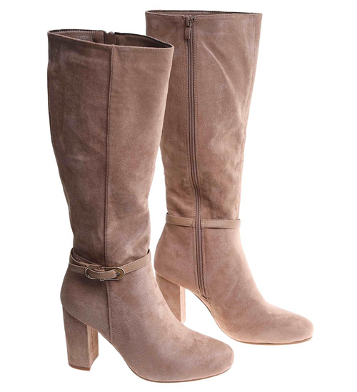 Eleganckie kozaki na obcasie słupku Khaki /D8-1 18216 W586/