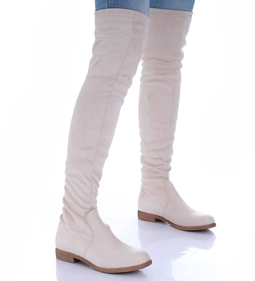 Beżowe kozaki muszkieterki damskie /F9-1 17035 G483/