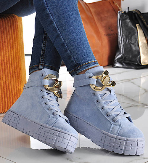 Damskie creepersy wysokie Niebieskie /D7-3 10141 S491/