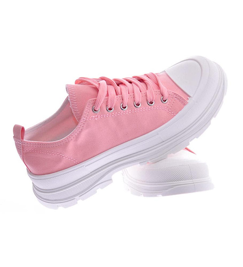 Mega modne damskie trampki Różowe /B5-2 12428 S198/