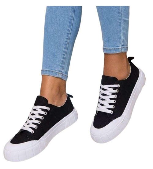 Czarne niskie trampki damskie z tkaniny /D3-1 15968  G157/