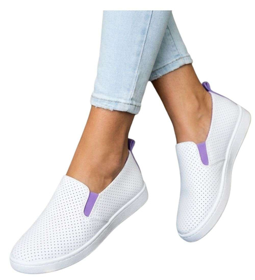 Biało fioletowe damskie tenisówki slip on /G7-2 17939 G137 +L3-2/