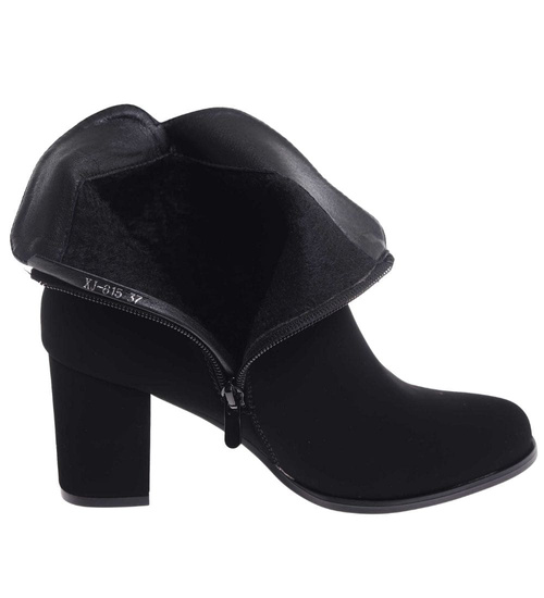 Eleganckie botki zimowe na obcasie czarne /C7-3 18571 W422/