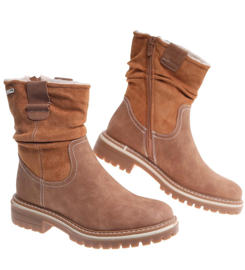 Zimowe botki saszki z ociepleniem Brązowe /G9-3 18540 G388/