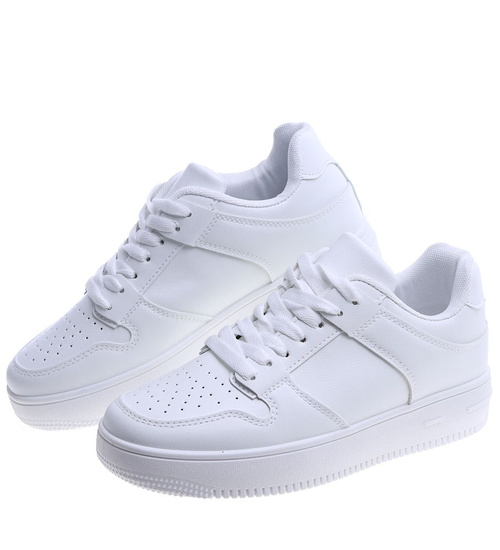 Białe damskie trampki na niskiej platformie /G2-3 13619 T484/