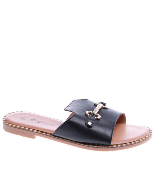 Płaskie czarne klapki damskie /C3-2 14434 T334/