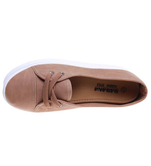 Sznurowane damskie trampki Taupe /E8-2 16286 T142/