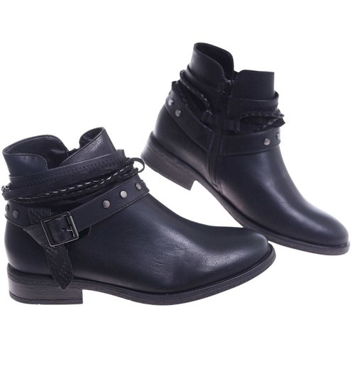 Czarne damskie botki z wyciętą cholewką /E2-2 18514 T198/