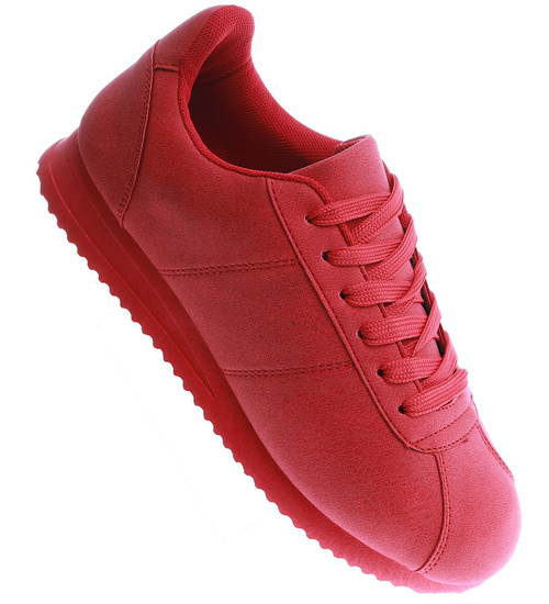 Wiązane czerwone sportowe buty damskie /A2-2 15038 T195/