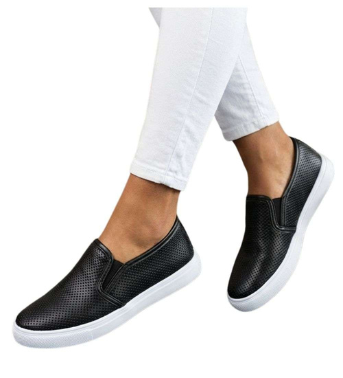 Trampki czarne wsuwane ażurowe tenisówki slip on /F3-2 14771 T184/