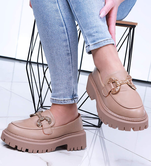 Wiosenne loafersy damskie półbuty na platformie Khaki /D8-1 15487 T336/