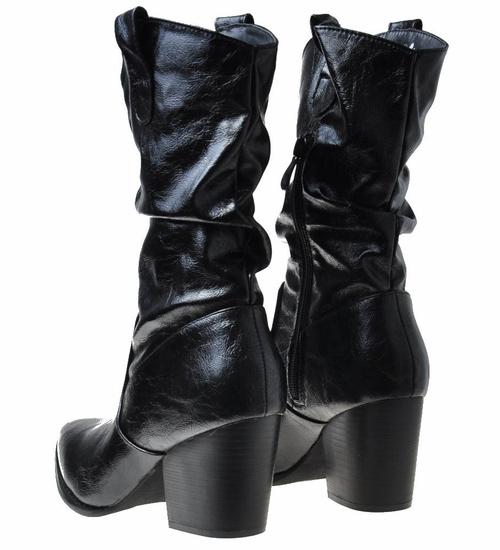 Krótkie czarne kozaki na obcasie /C4-3 9504A S327/