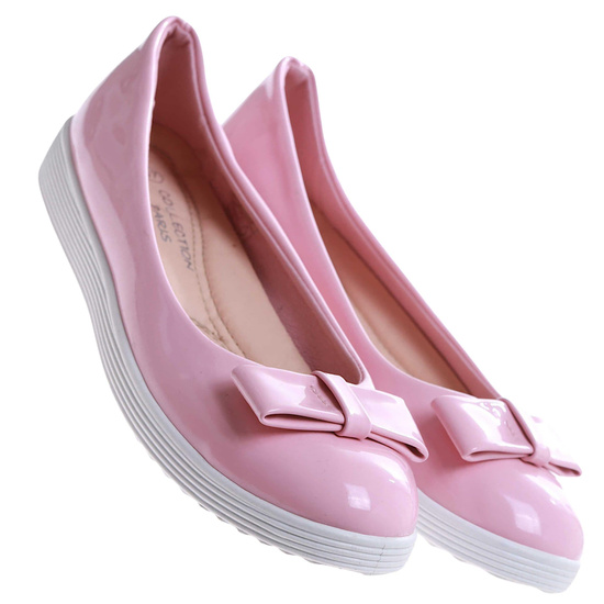 Różowe pastelowe balerinki damskie z kokardą /E3-3 17425 T140/