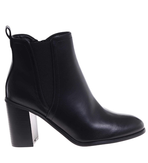 Czarne klasyczne botki damskie na obcasie /i4-2 h2 18394 W355/