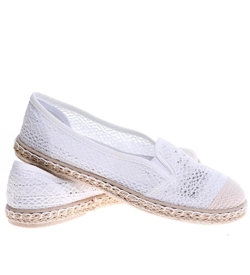 Białe koronkowe balerinki espadryle /D3-3 16151 T2/