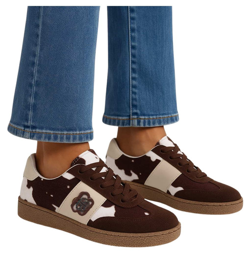 Brązowe wiązane sneakersy buty sportowe /G9-3 18024 T683