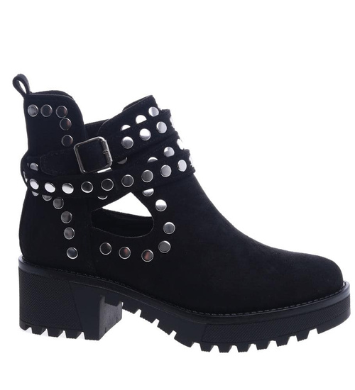 Czarne botki na platformie z ćwiekami /G4-2 13615 S198/