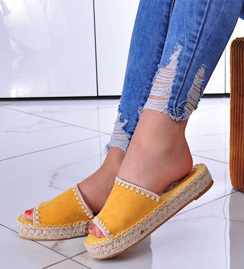Damskie klapki espadryle na platformie Żółte /C6-2 10441 S192/ Damskie klapki espadryle na platformie Żółte /C6-2 10441 S192/