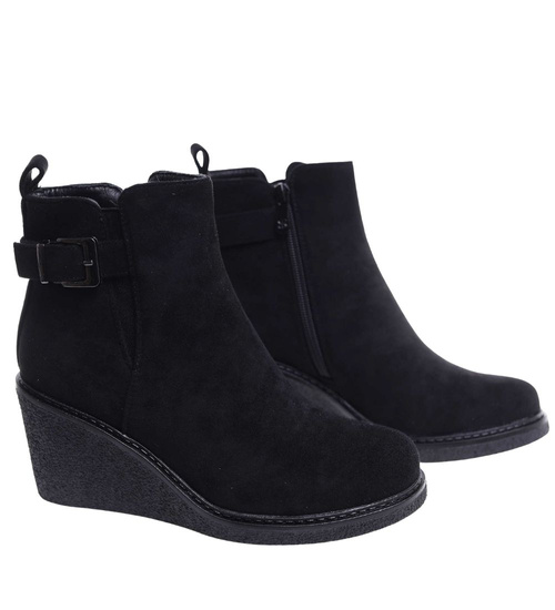 Czarne botki damskie na koturnie /F10-3 18319 W484/