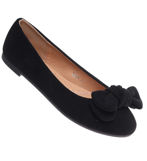 Czarne baleriny damskie zamszowe z kokardą /H2 18488 W6/