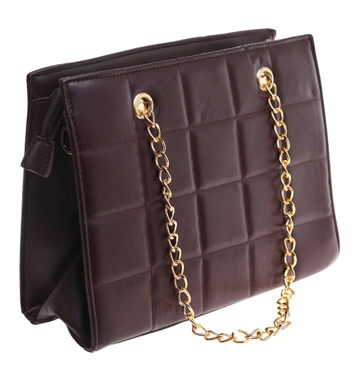 Brązowa torebka kuferek z łańcuszkiem i paskiem /H2 K28 TB672 G195/