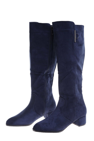 Granatowe ocieplane kozaki damskie na niskim obcasie /B4-1 18459 T582/