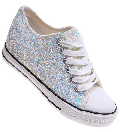 Białe trampki sneakersy na niskim koturnie /G8-1 16615 T096/
