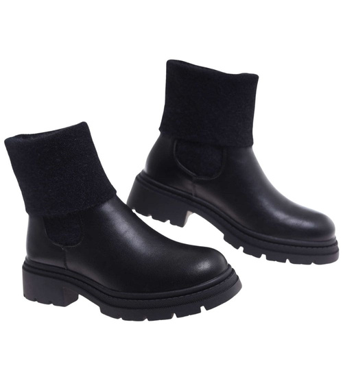 Czarne wsuwane botki zimowe /E7-1 18543 G381/