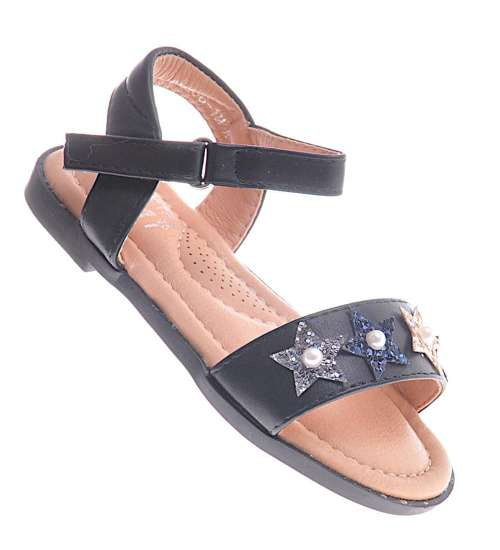 Czarne sandałki na rzep z gwiazdkami /A4-2 11959 T197/