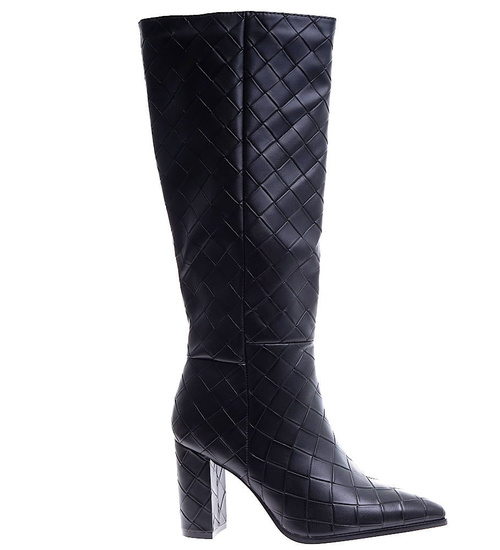 Czarne lekko ocieplone kozaki na słupku /D5-1 15183 T389/