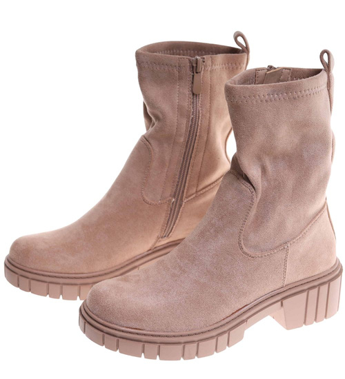 Beżowe ocieplane botki na platformie /C5-1 18172 T432/