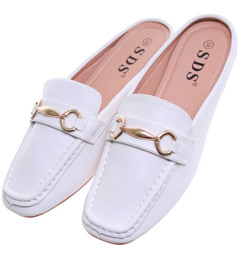 Klapki damskie płaskie białe /B5-2 17608 T182/