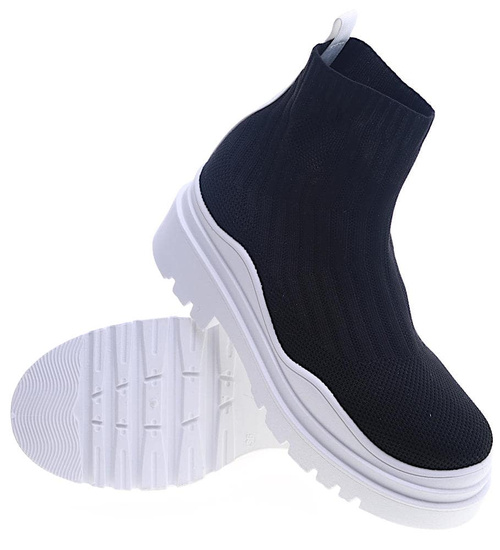 Czarne trampki damskie na platformie /G10-3 13376 T292/