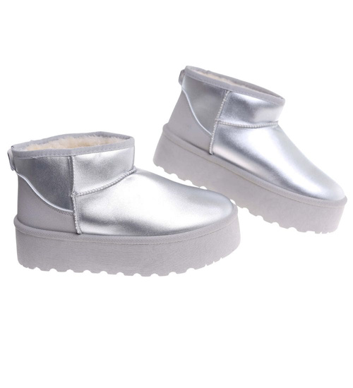 Krótkie kozaki śniegowce eskimoski Srebrne /B4-3 18604 T185/