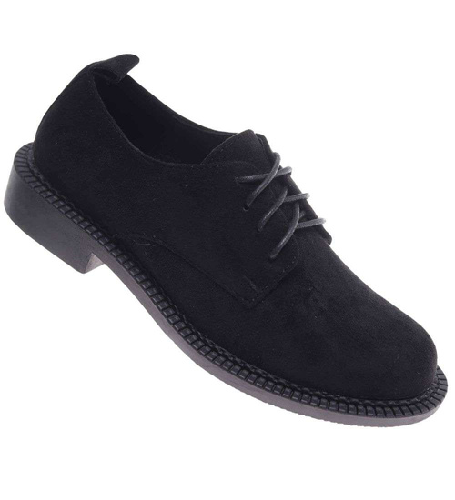 Czarne półbuty oxfordy damskie sznurowane zamszowe /D8-1 18701 T155/