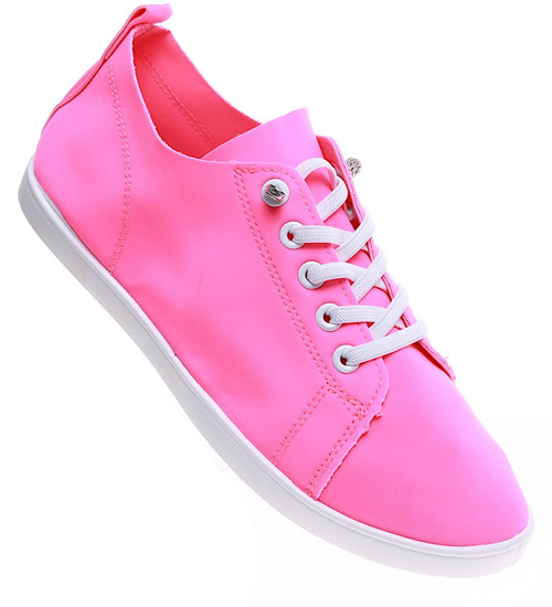 Fuksjowe sznurowane trampki damskie /E7-2 16214 T238/