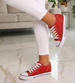 Czerwone wiązane trampki sneakersy na niskim koturnie /F6-3 13522 T8-6/