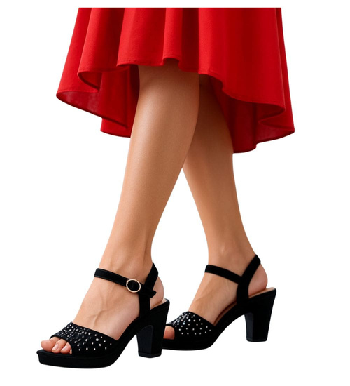 Czarne damskie sandały na słupku i platformie /F6-1 16075 G155 +H2/