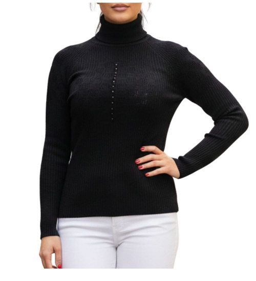 Damski czarny golf z perełkami /C7-1 UB302 T197/