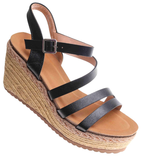 Sandały damskie na koturnie i platformie Czarne espadryle /C4-3 17832 G281/