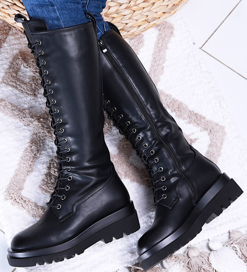 Czarne wysokie trapery glany /F8-3 15220 T595/