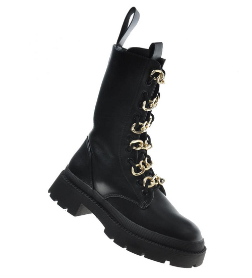 Damskie botki z eko skóry Czarne /F9-3 9565 S984/