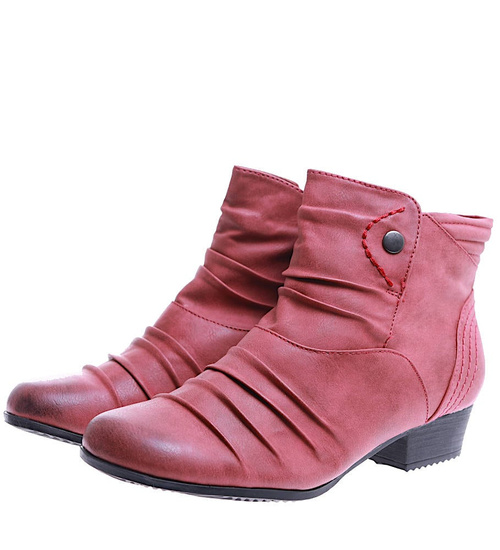Damskie bordowe botki na niskim obcasie / G13-2 12778 T240/