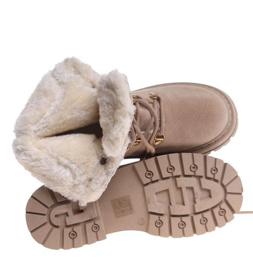 Zimowe botki trapery z futerkiem Beżowe /C4-1 18424 T347/
