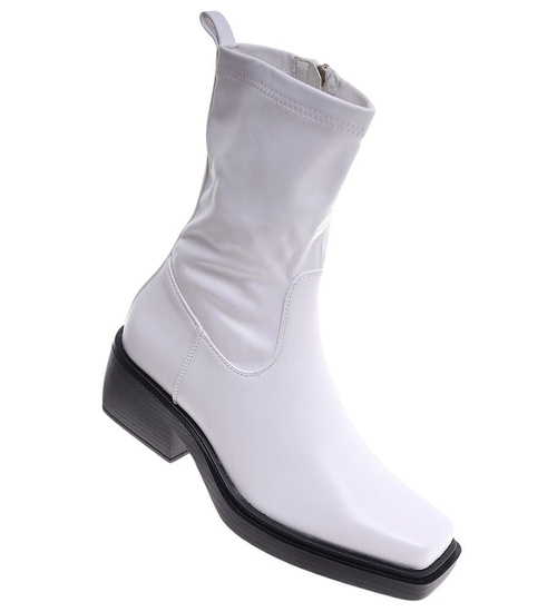 Białe botki damskie na niskim obcasie /E3-2 +i5-2 16858 G284 +H2/