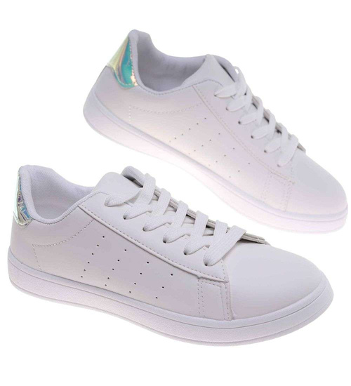 Sznurowane białe trampki damskie /C2-2 18654 T177/