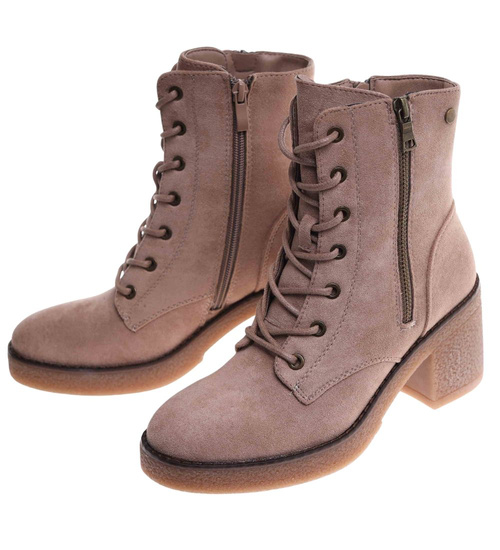 Damskie wiązane botki na obcasie Khaki /F2-1 18232 W431/