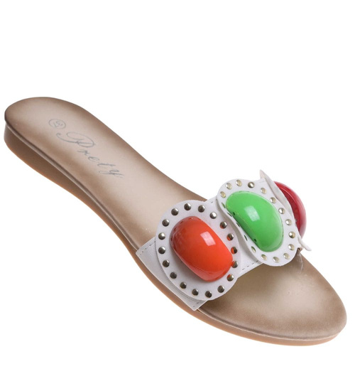 Białe damskie klapki płaskie /G8-1 11719 T097/