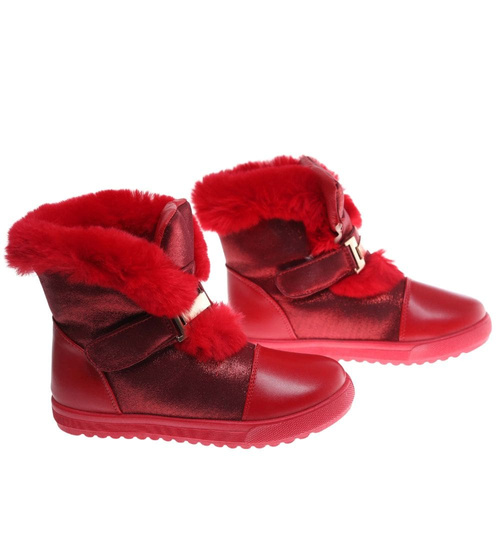 Czerwone dziewczęce trapery z futerkiem /G5-2 15037 T392/