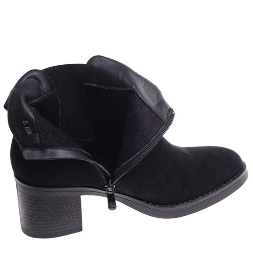 Czarne zamszowe botki lekko ocieplane /G1-3 18233 W492/